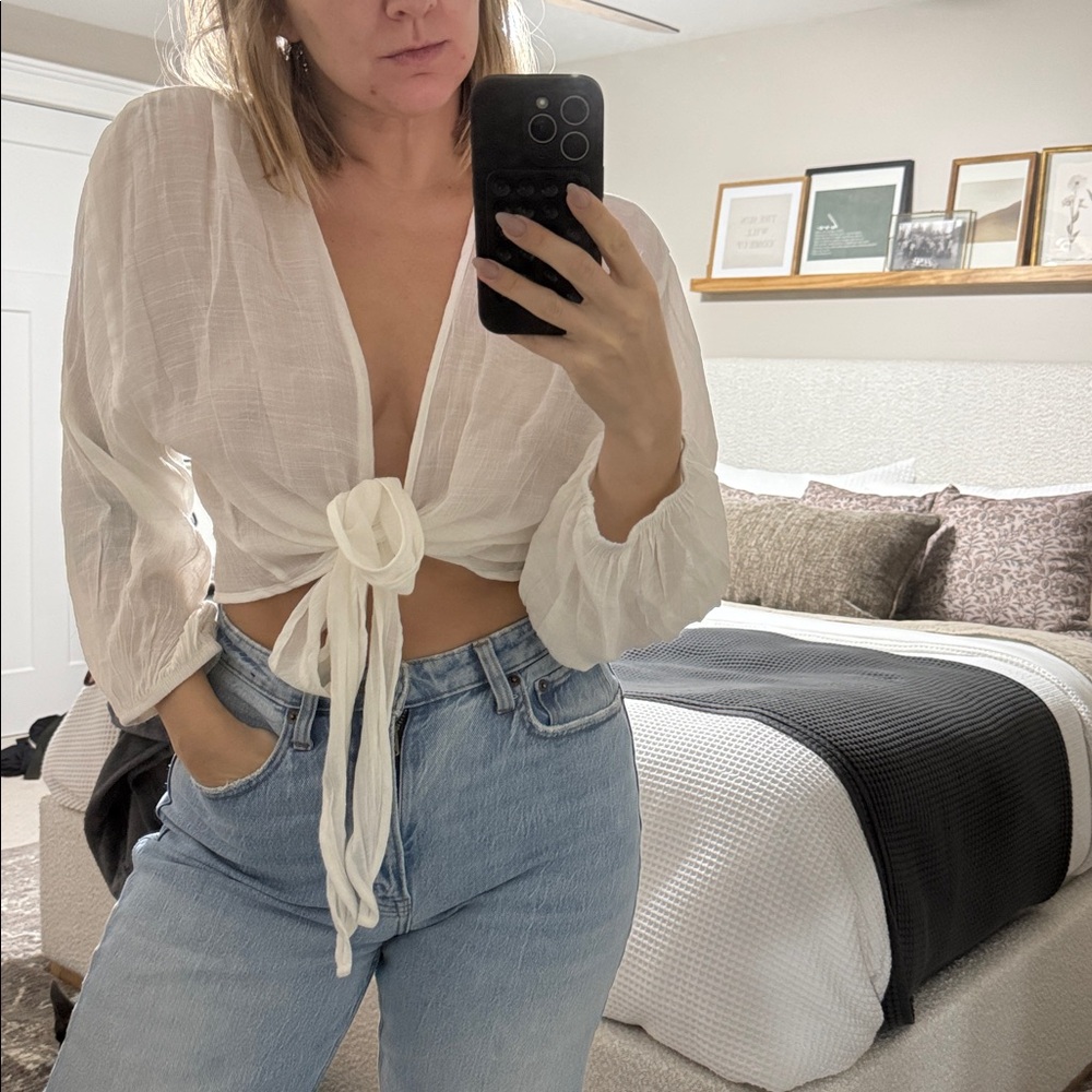 Off-white tie front blouse